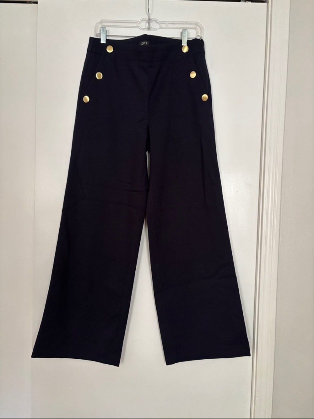 LOFT Navy Wide-Leg Sailor Pants with Gold Buttons